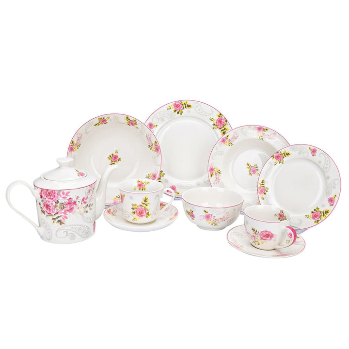 Rose Garden All Purpose Soup/cereal Set Of 6 5.5" Pink Floral Country Round Bone - Diamond Home USA