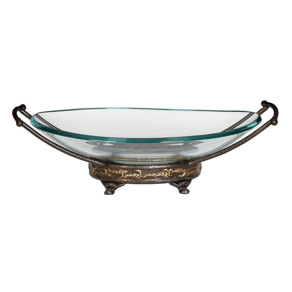 Traditional 5 X 17 Inch Iron and Glass Bowl Server by Gold Textured Oval Metal 1 - Diamond Home USA