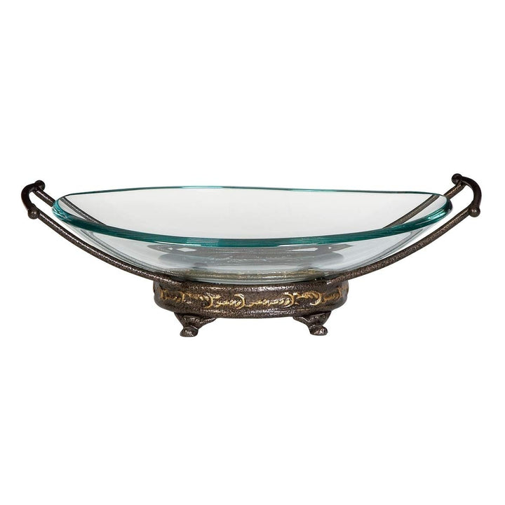Traditional 5 X 17 Inch Iron and Glass Bowl Server by Gold Textured Oval Metal 1 - Diamond Home USA
