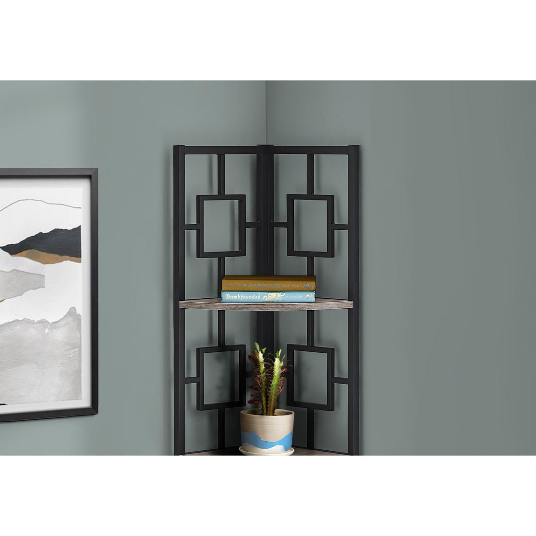 62" Dark Taupe and Black Metal Corner Bookcase with 4 Shelves 17.5 Varnished - Diamond Home USA