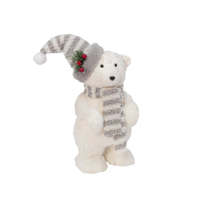 16 in Polar Bear Figurine with Hat and Scarf White Polyester