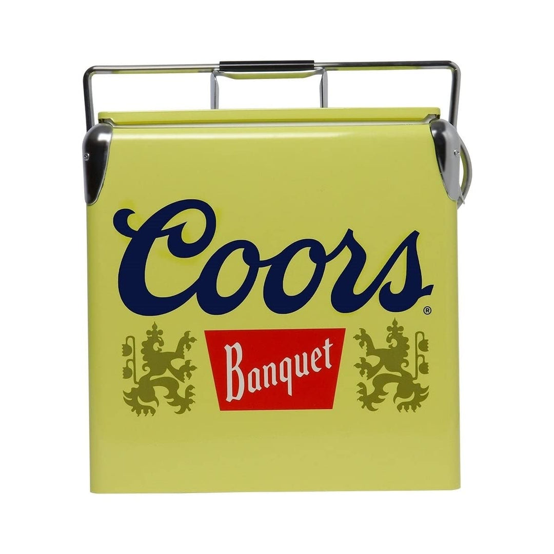 Banquet Retro Ice Chest Cooler with Bottle Opener 13l Yellow Metal Table