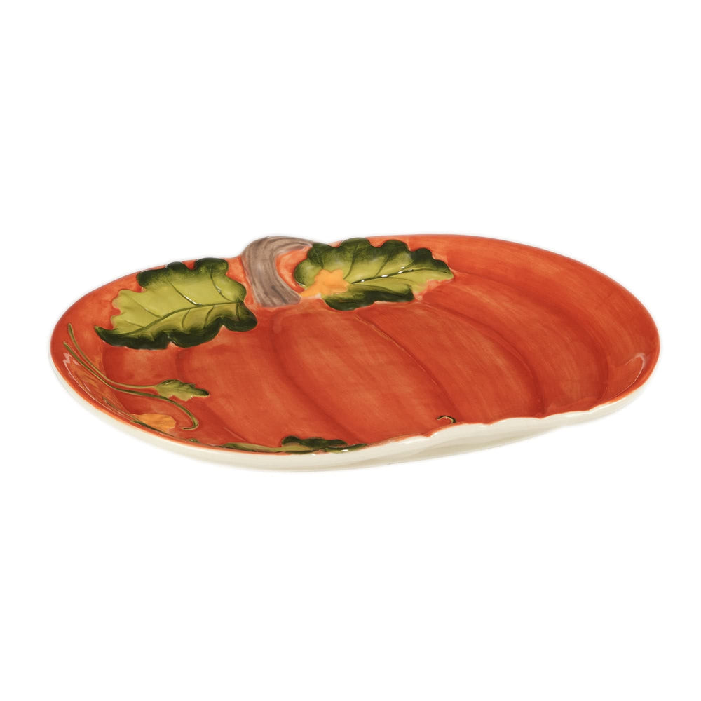 Harvest Morning Pumpkin Platter 13.75" X 11.5" Multi Color Orange White Fruit - Diamond Home USA