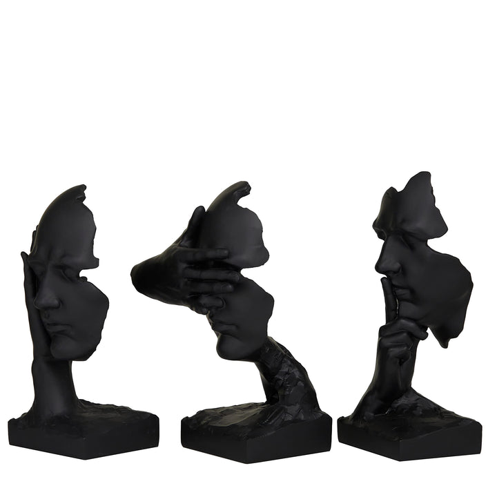 Black Polystone Contemporary Mask Sculpture (Set of 3) S/3 7" w 12" h Abstract - Diamond Home USA