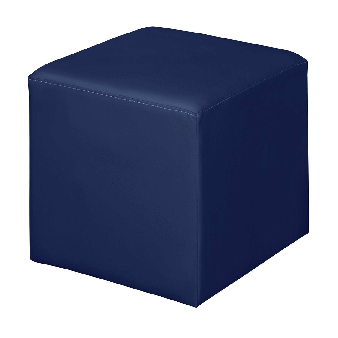 Jute Square Ottoman- Blue Modern Contemporary Leather Armless