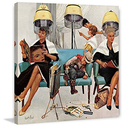Marmont Hill Vintage-Americana 'Cowboy Asleep in Beauty Salon' Canvas Wall Art 24 x 24 - Diamond Home USA