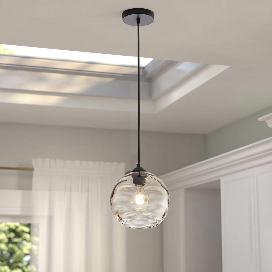 Modern Grey 1-light Clear Water Ripple Glass Shade Hanging Lamp Contemporary - Diamond Home USA