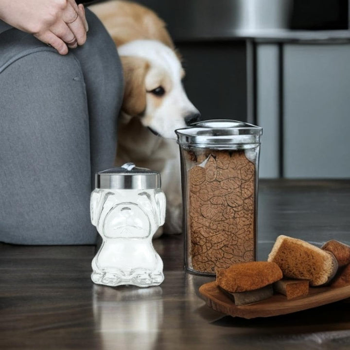 Pet Mad Dog Canister Airtight Treat Food Storage 48 Oz Clear Silver Glass - Diamond Home USA