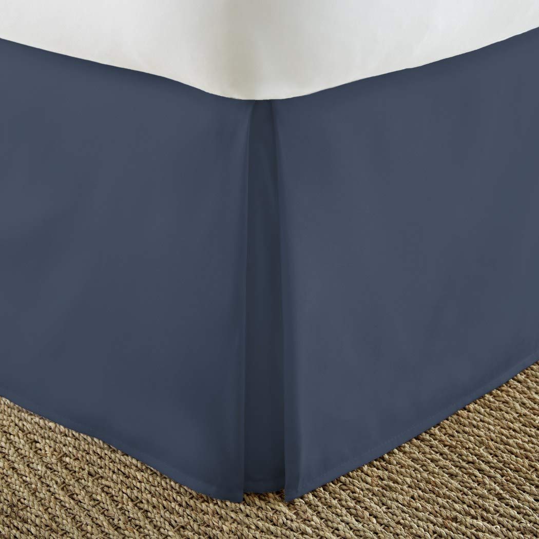 LL Navy Blue Solid Color Pattern 14-inch Drop Bed Skirt Cal King Size Elegant California King - Navy