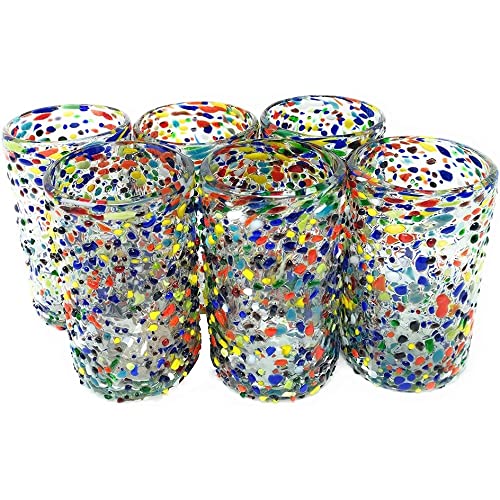 Hand Blown exican Drinking Glasses Set Of 6 Confetti Rock Design (14 Oz Each) - Diamond Home USA