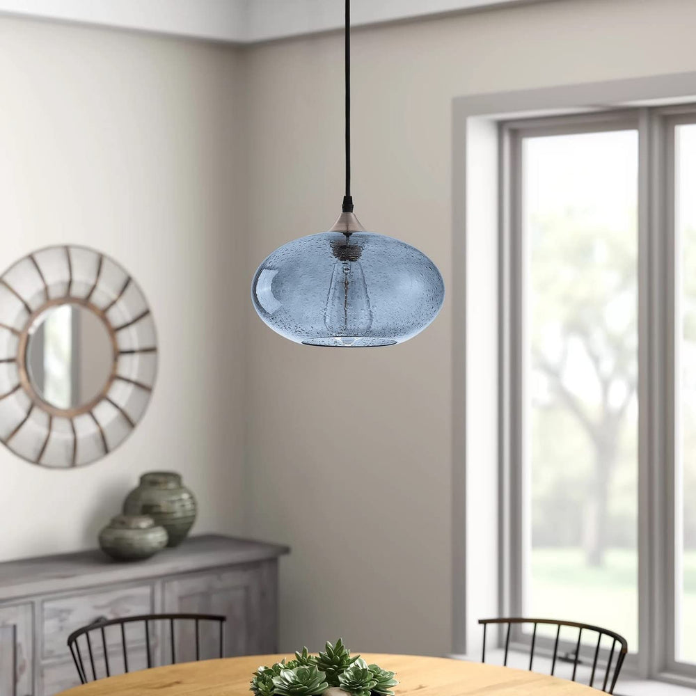 Farmhouse 1-Light Blue Bubble Glass Design Brushed Nickel Iron Dimmable - Diamond Home USA