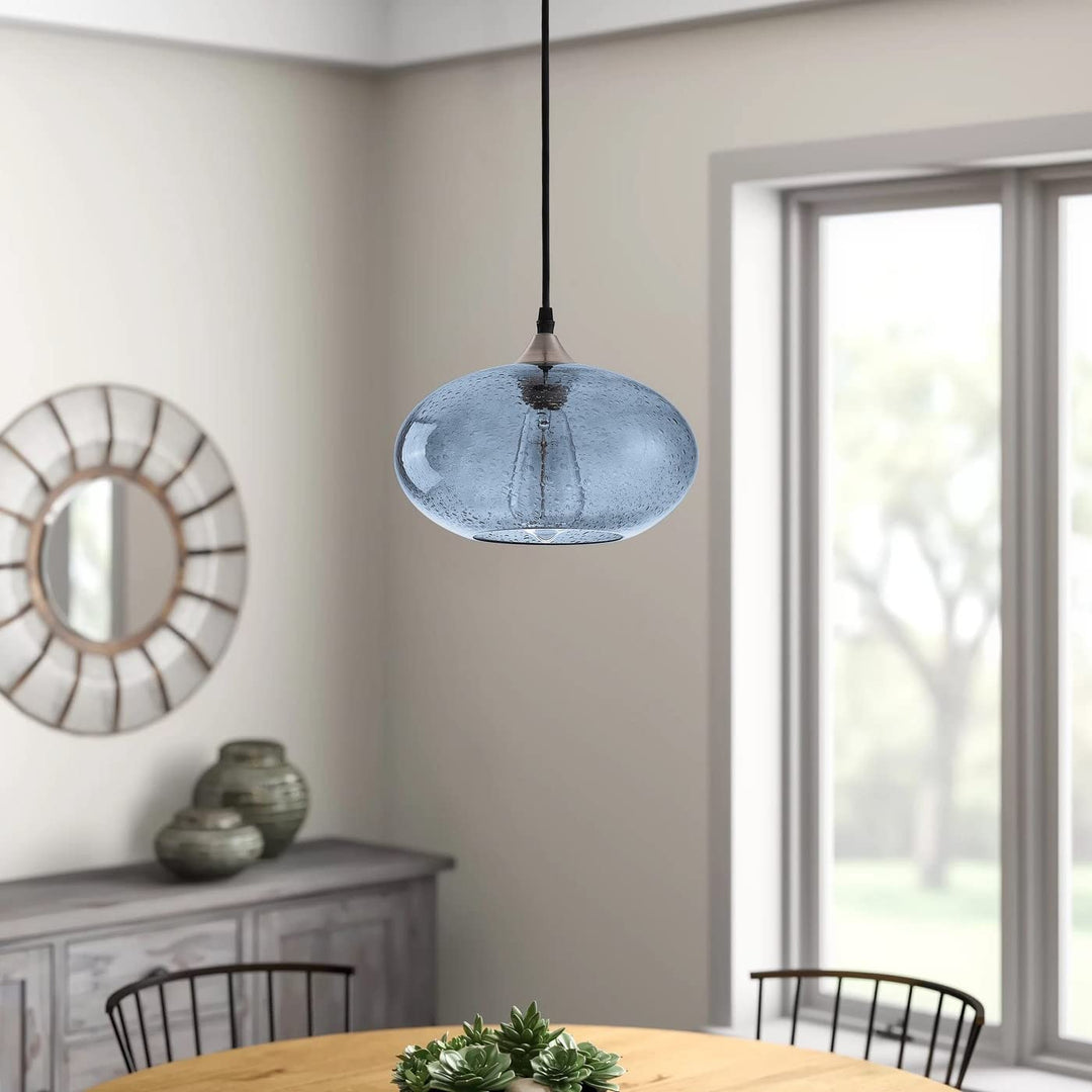 Farmhouse 1-Light Blue Bubble Glass Design Brushed Nickel Iron Dimmable - Diamond Home USA