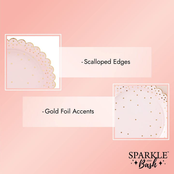 Scalloped Polka Dot Paper Plates Rose Gold 30th Birthday Decorations for Her - Diamond Home USA