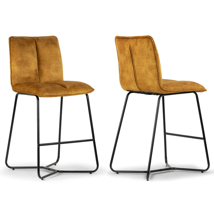 Set of 2 Brown Fabric Counter Stool with Metal Legs Modern Contemporary