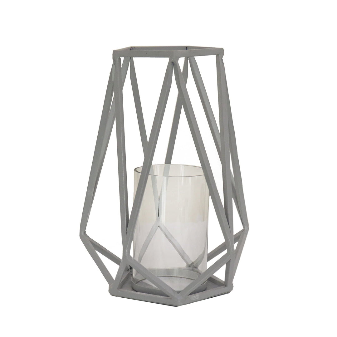 10" Candle Lantern with Glass Chimney Glacier Gray 10 in Grey Traditional Iron