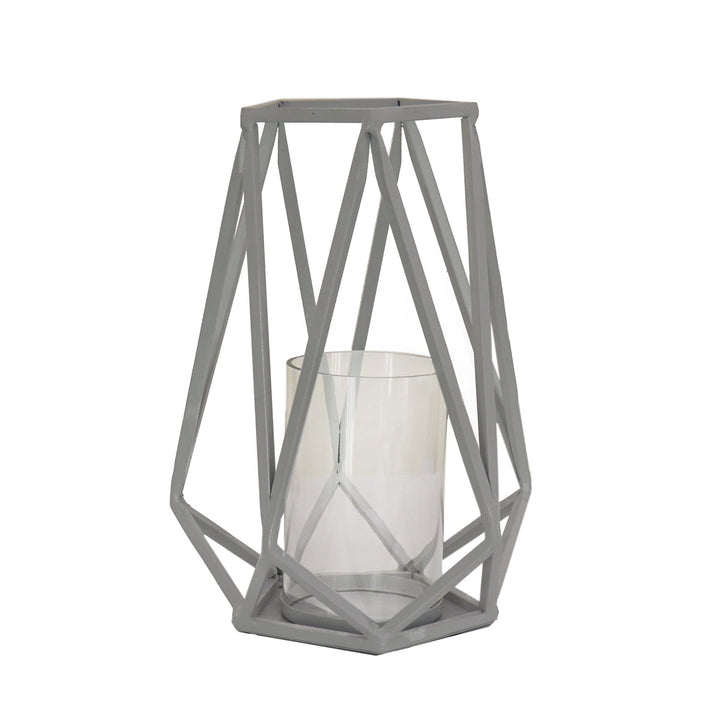 10" Candle Lantern with Glass Chimney Glacier Gray 10 in Grey Traditional Iron