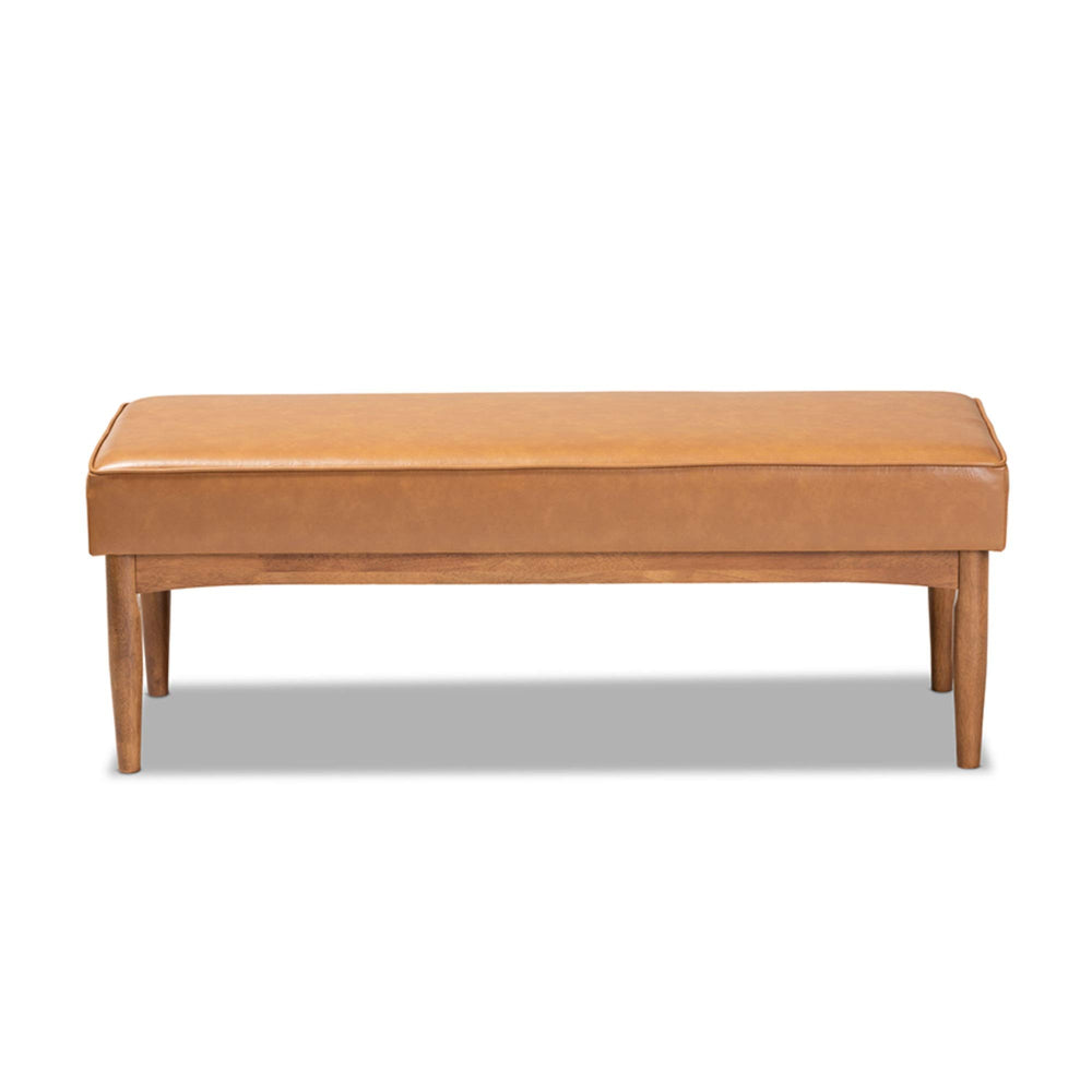 Baxton Studio Arvid Mid-Century Modern Tan Faux Leather Upholstered and Walnut - Diamond Home USA