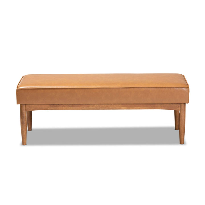Baxton Studio Arvid Mid-Century Modern Tan Faux Leather Upholstered and Walnut - Diamond Home USA
