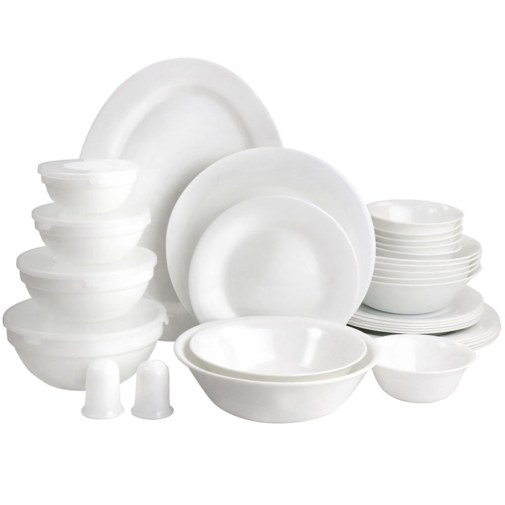 Ultra 36 Piece Tempered Opal Glass Combo Dinnerware Set In White Solid Casual