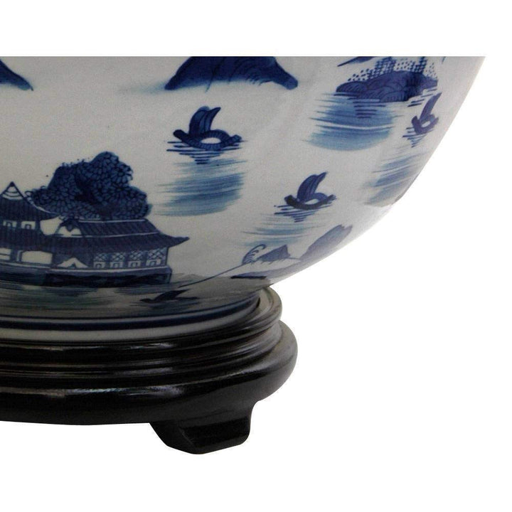 Handmade Porcelain 14-inch Blue And White Landscape Bowl (China) - Diamond Home USA