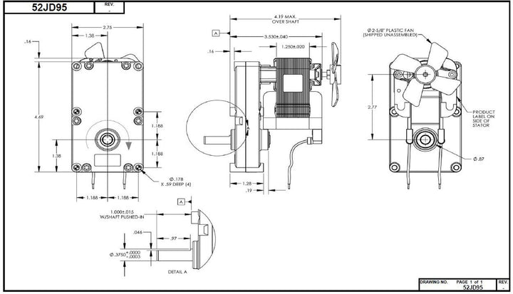 Dayton Model 52JD95 Gear Motor 5 RPM 1/60 hp 230V - Diamond Home USA