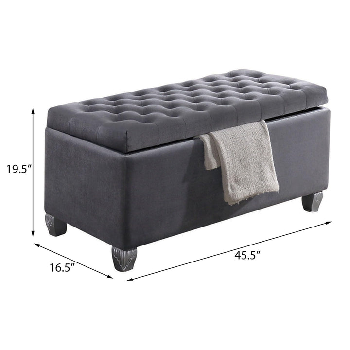 Grey Tufted Storage Bench Solid Modern Contemporary Velvet Wicker - Diamond Home USA