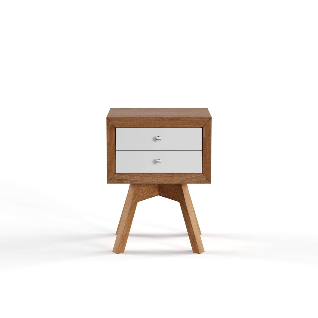 Two-Tone Nightstand Brown White Mid-Century Modern Scandinavian Wood Walnut - Diamond Home USA