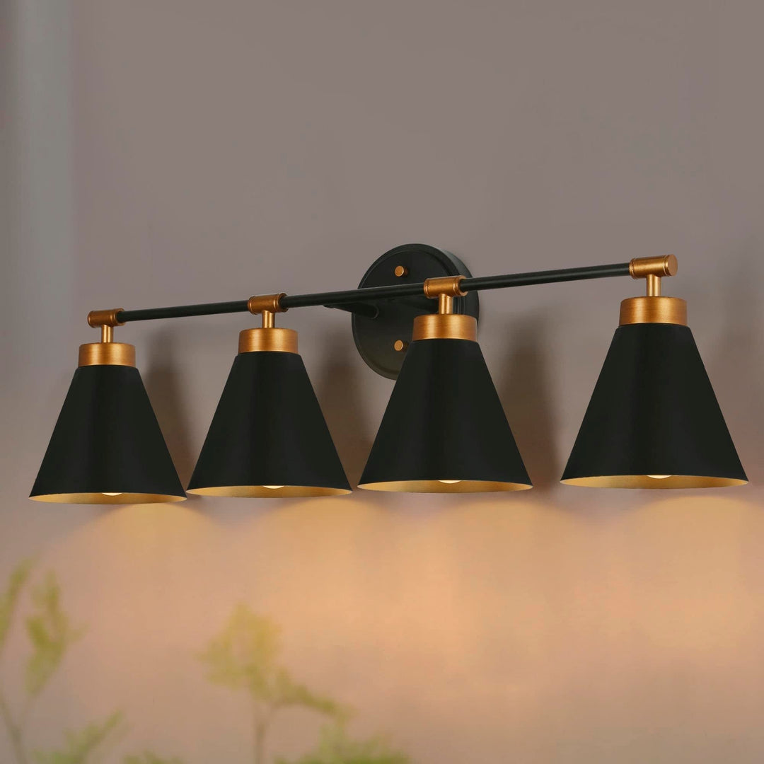 Farmhouse Industrial 4-light Bathroom Vanity Lights Black Gold Dimmable Wall