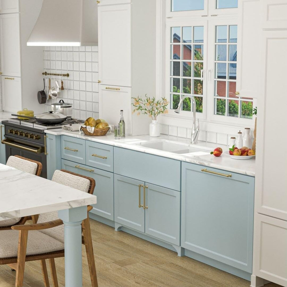 32 Inch Undermount Double Bowl Glossy White Ceramic Kitchen Sink 32"x19" - Diamond Home USA