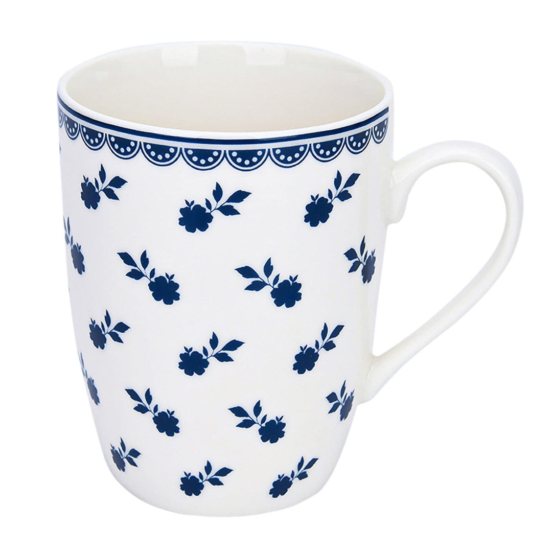 Vintage Blue Coffee Tea Bone China Mugs Set Of 4 Floral Country Round Piece - Diamond Home USA
