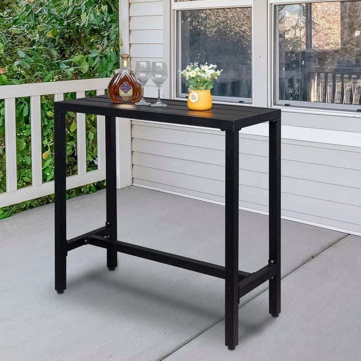 Outdoor Iron Bar Dining Table Black Rectangular Cast Metal Finish Weather