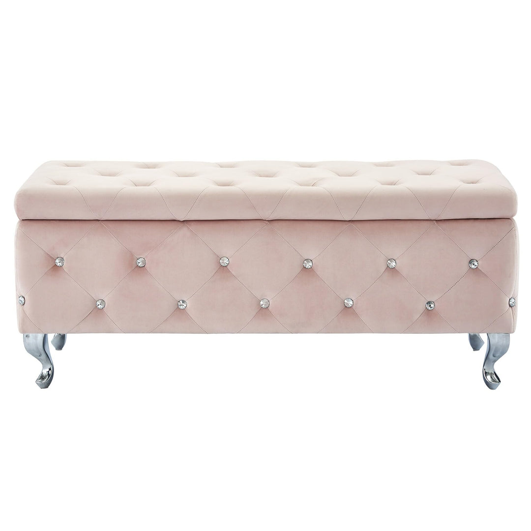 Nspire Contemporary Velvet & Metal Rectangular Storage Ottoman in Blush Pink - Diamond Home USA