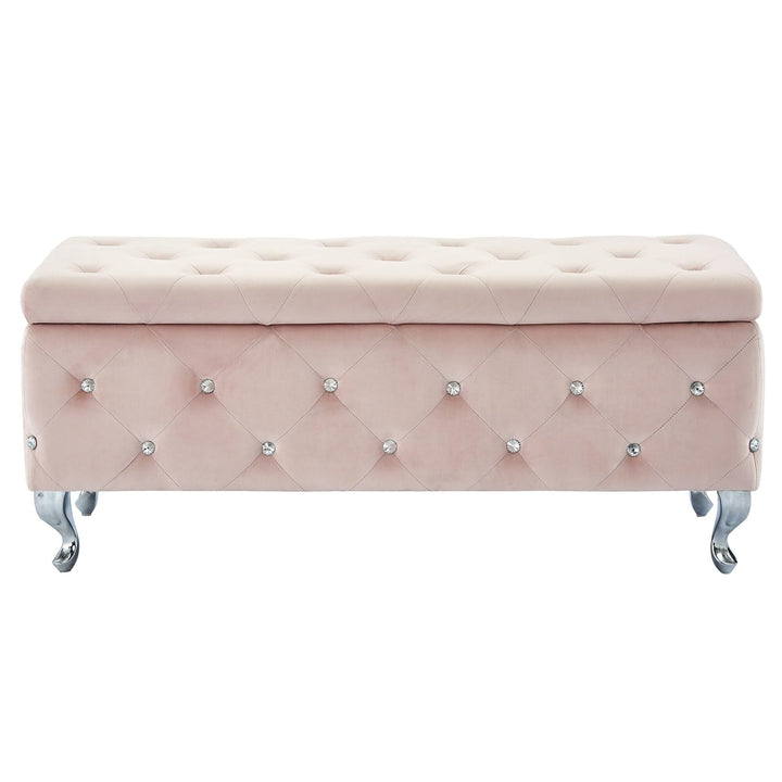 Nspire Contemporary Velvet & Metal Rectangular Storage Ottoman in Blush Pink - Diamond Home USA
