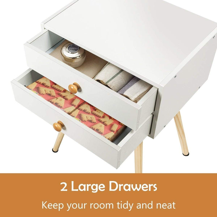 Side End Table Nightstand Bedroom Room Furniture with Drawers White Modern Single - Diamond Home USA