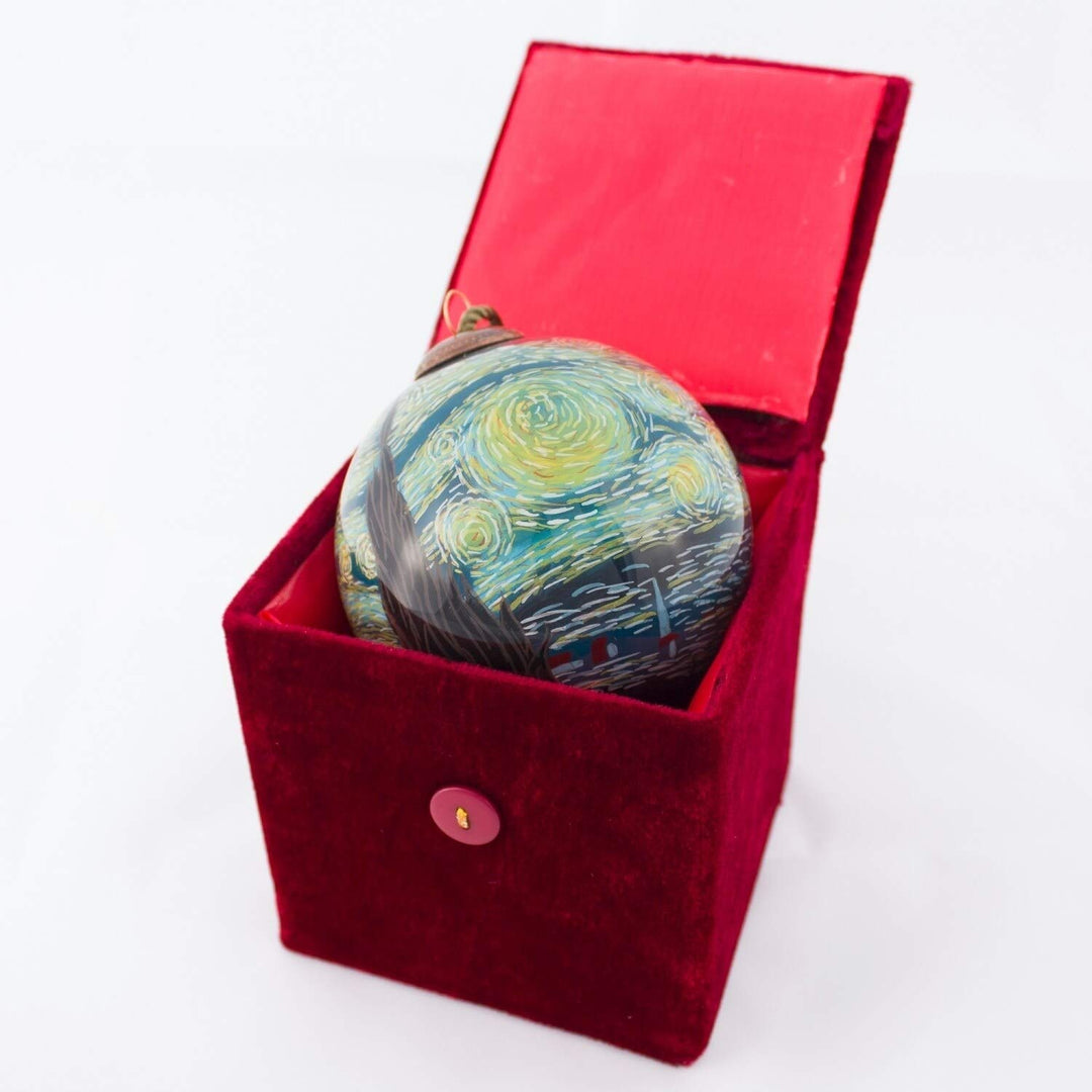 Starry Night' Hand-Painted Glass Ornament Brown Green Yellow Metal Velvet - Diamond Home USA