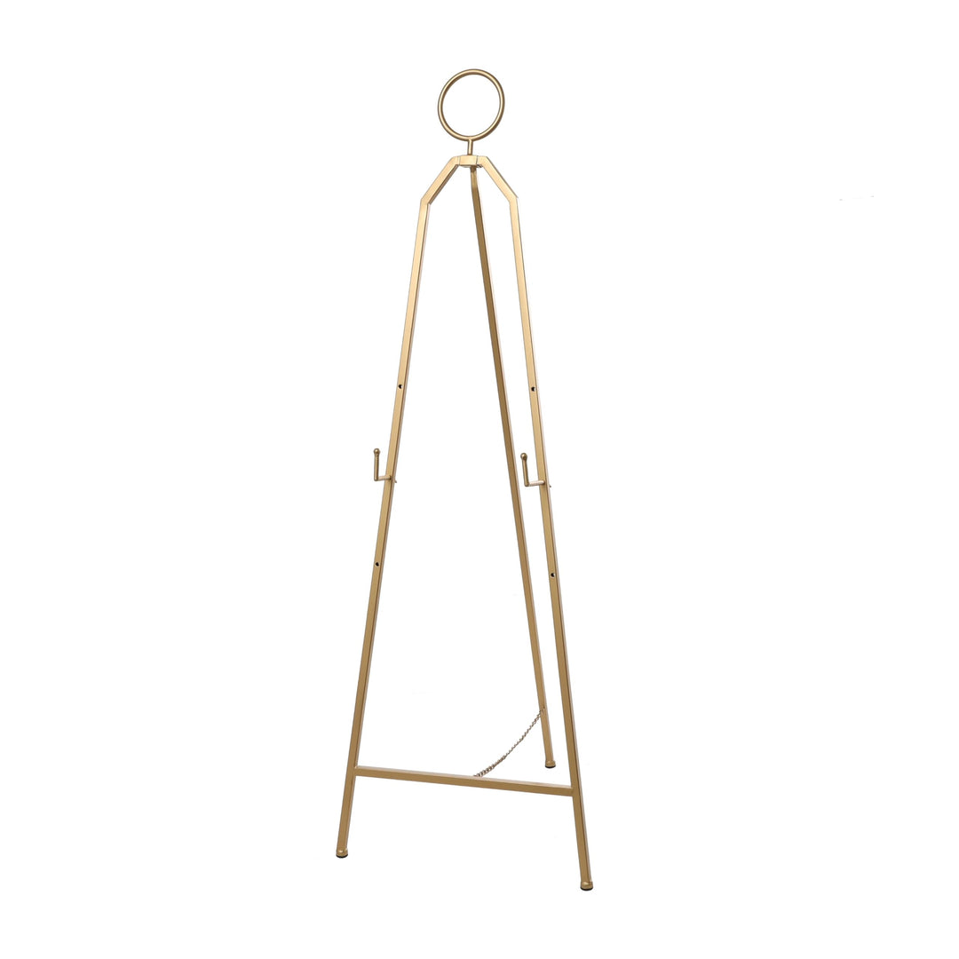 Gold Metal Tall Adjustable Minimalistic Easel with Circular Ring Top Glam Iron - Diamond Home USA