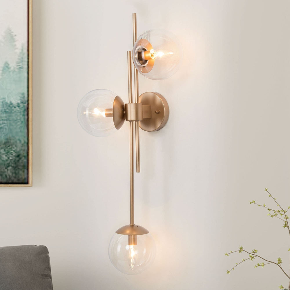 3-Light Modern Gold Bathroom Vanity Lights Globe Clear Wall Sconces Lamp L30.5 - Diamond Home USA