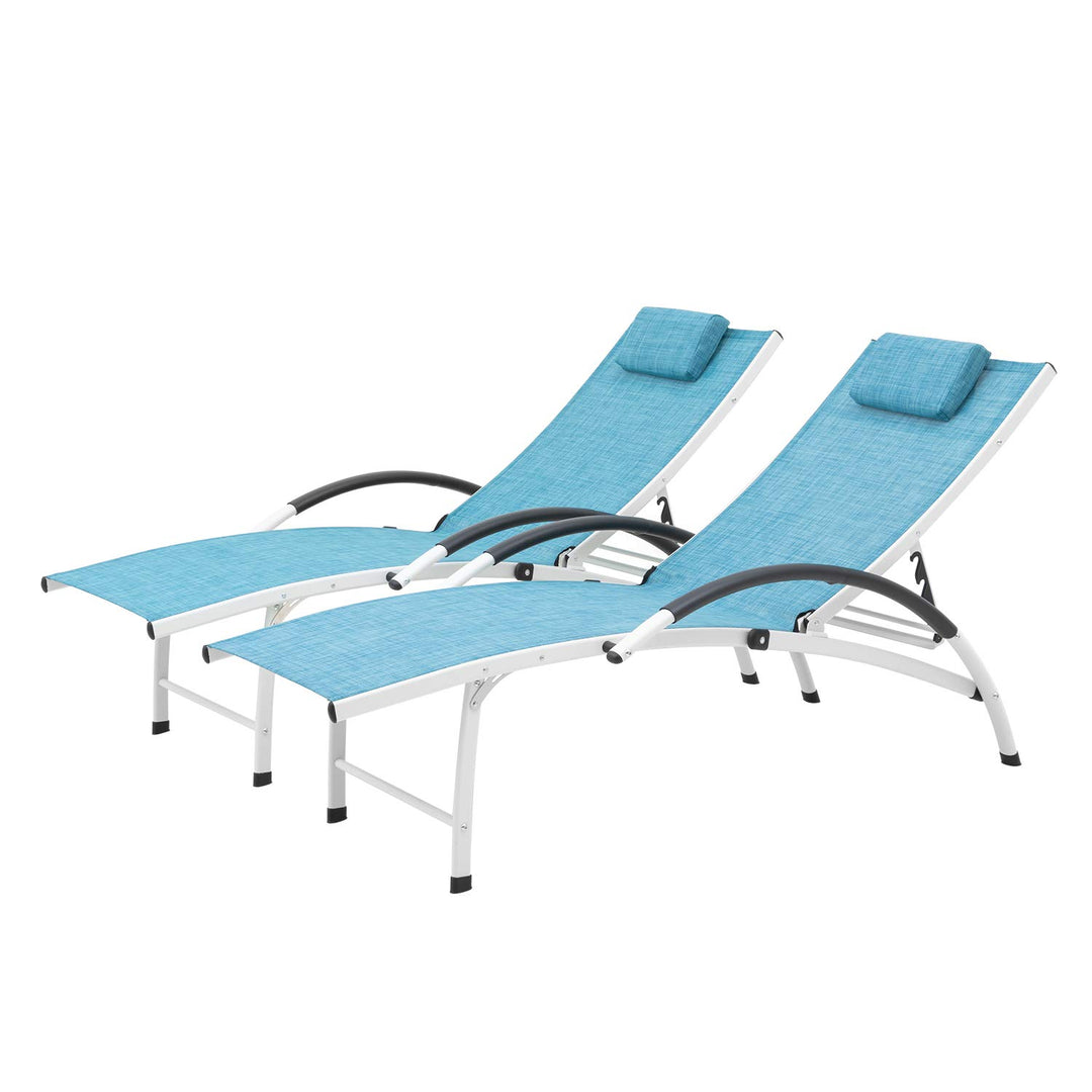Outdoor Chaise Lounge Chair Set of 2 Aluminum Adjustable Patio Recliner Chair Blue