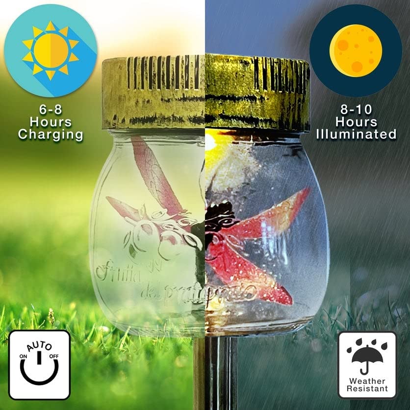 Dragonfly in A Jar Solar Stake Lights Set of 3 Multi Color Glass Energy - Diamond Home USA