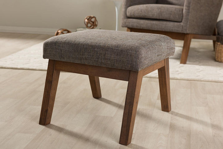 Baxton Studio Aberdeen Upholstered Ottoman in Gravel Gray and Walnut - Diamond Home USA