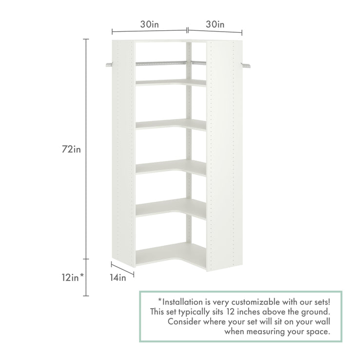 Easy Track Adjustable Corner Tower Clothing Storage Kit Closet Organizer White - Diamond Home USA