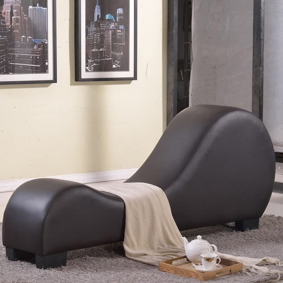 Oliver & James Soulages Faux Leather Yoga Chair Stretch Chaise Brown - Diamond Home USA