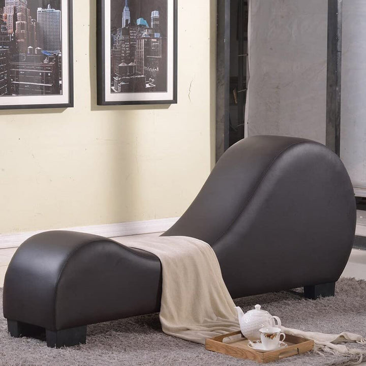 Oliver & James Soulages Faux Leather Yoga Chair Stretch Chaise Brown - Diamond Home USA