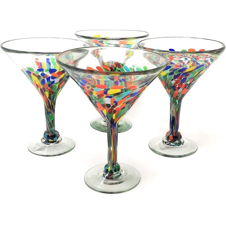 Mexican Hand Blown Glass Set Of 4 Modern Glasses Confetti (12 Oz) Multi Color