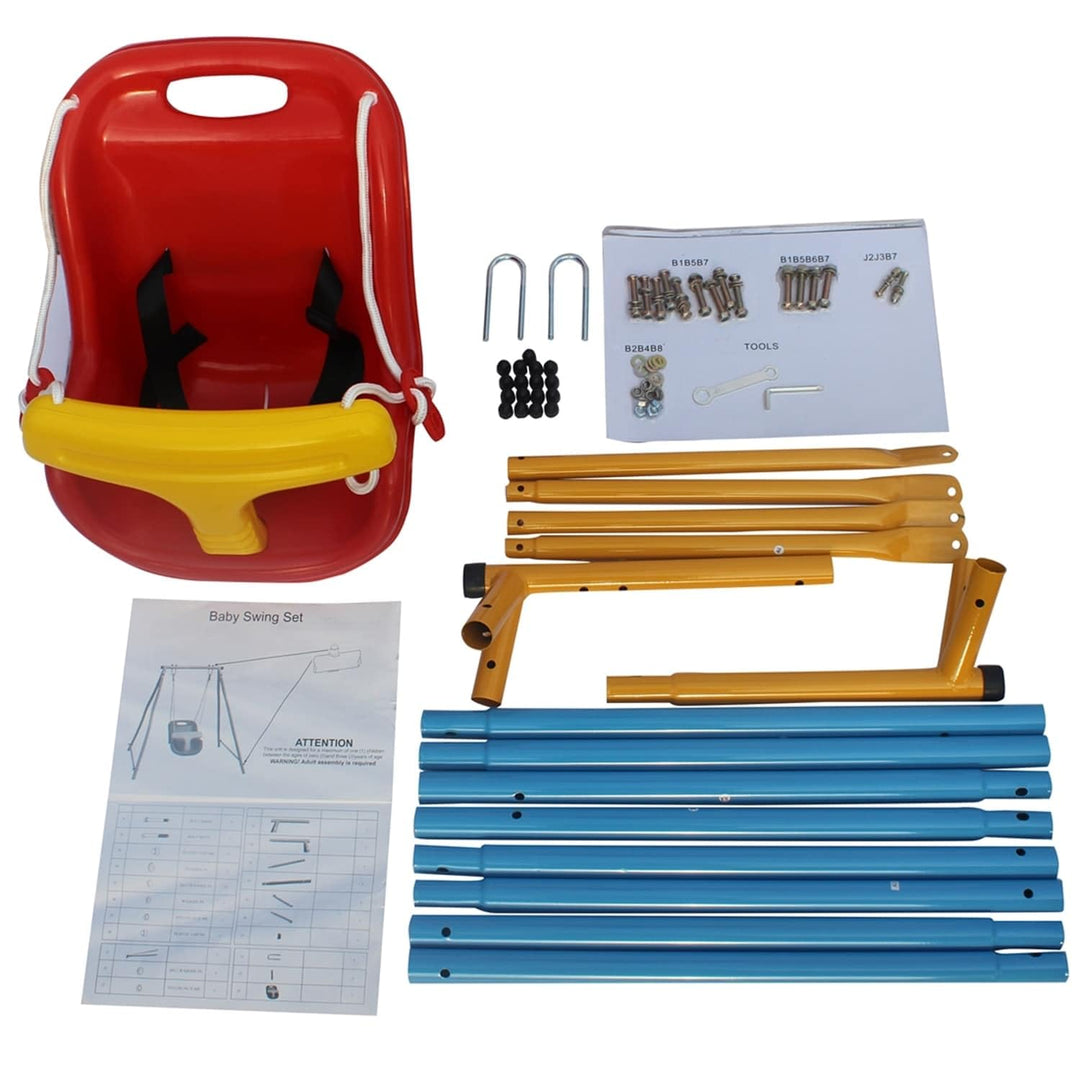 Baby Toddler Indoor/Outdoor Metal Swing Set with Safety Belt Blue Swings - Diamond Home USA