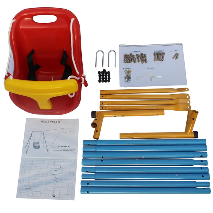 Baby Toddler Indoor/Outdoor Metal Swing Set with Safety Belt Blue Swings - Diamond Home USA