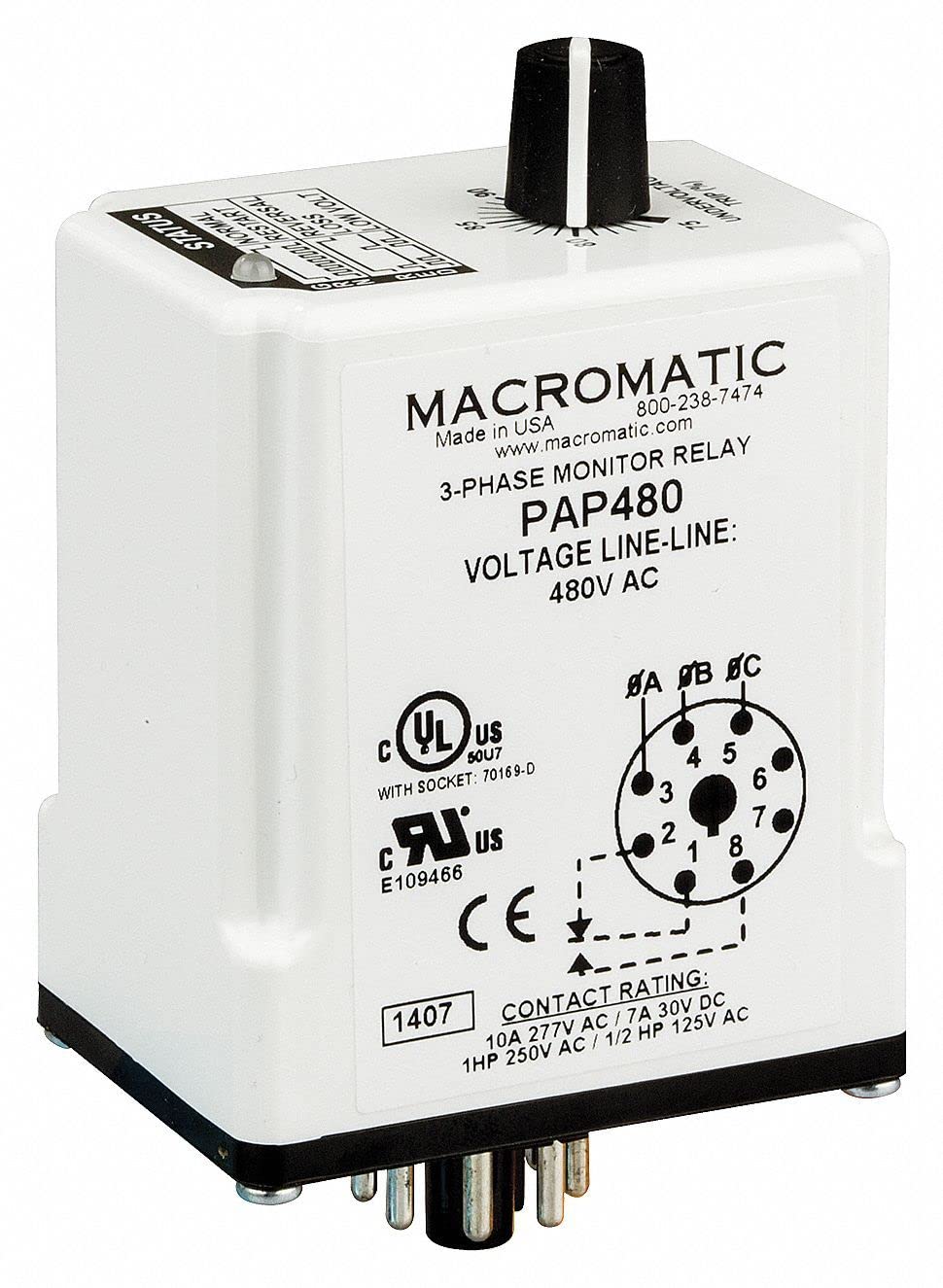 Macromatic Phase Monitor Relay 480VAC Input Voltage Contact Form: SPDT Base