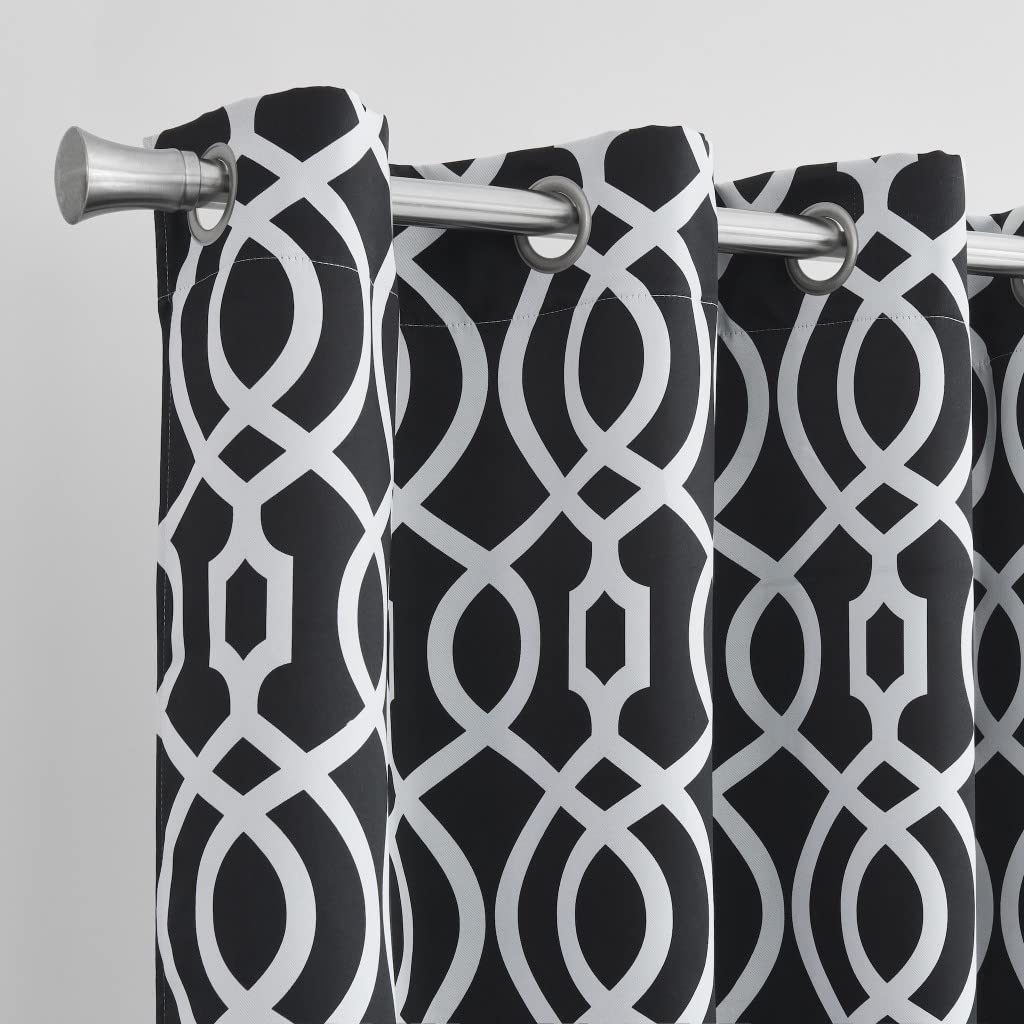 84" Jet Black Trellis Out Window Curtain Panel X 54" Geometric Modern