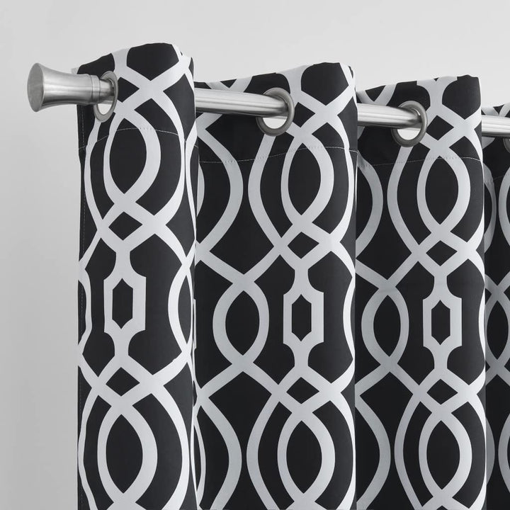 84" Jet Black Trellis Out Window Curtain Panel X 54" Geometric Modern