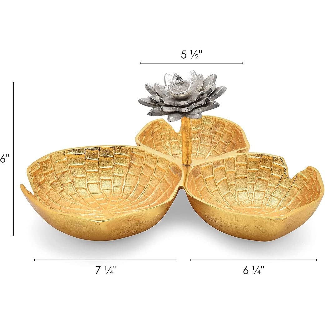 Inspired Gold Decorative Bowl With ilver Lotus Flower Three ectional Elegant - Diamond Home USA